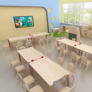 幼儿园实木桌子方形图片