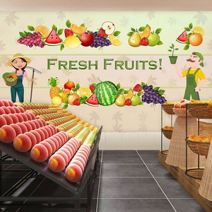 卡通 span class=h>水果/span>店背景墙壁纸瓜果蔬菜超市装修壁画鲜
