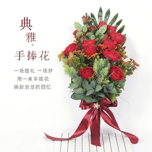 红色喜庆 span class=h>手捧花/span>新娘结婚森系高档影楼拍照道具