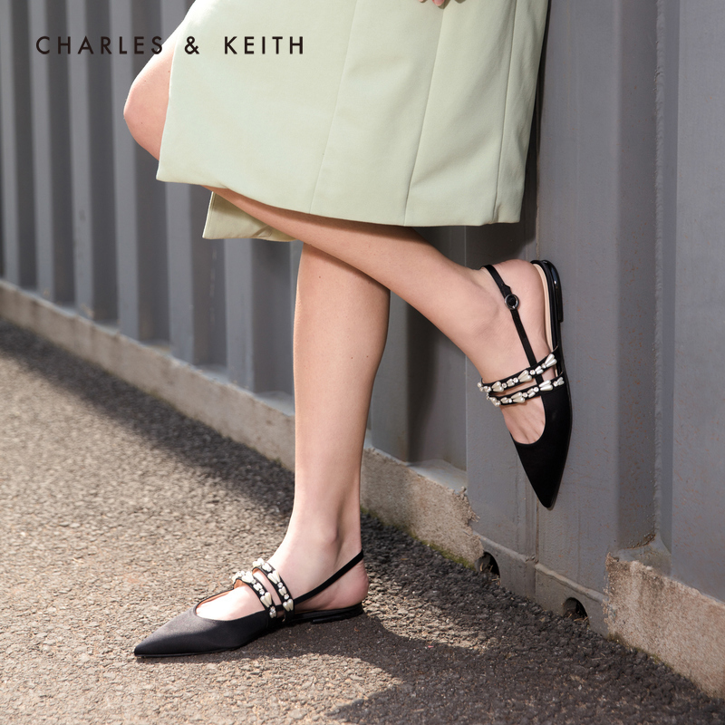 CHARLES＆KEITH单鞋SL1-70580008半宝石饰女士尖头玛丽珍鞋