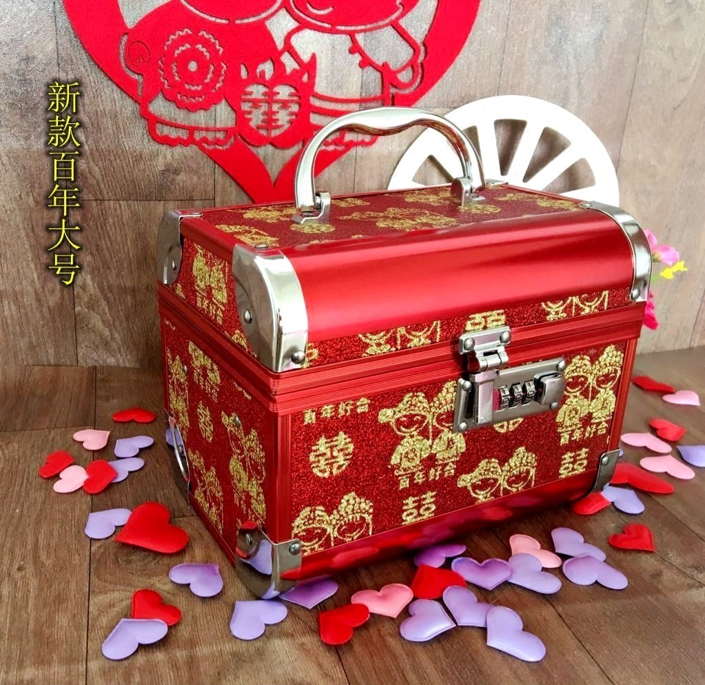 新结婚首饰盒新娘订婚陪嫁嫁妆中国风梳妆珠宝龙凤红色木质收纳盒