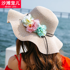 沙滩宠儿帽子女夏天百搭优雅草帽花朵太阳帽出游可折叠大沿遮阳帽