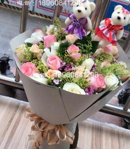 鲜花速递福州33朵粉香槟白玫瑰手捧花束送给爱人女生节礼物生日