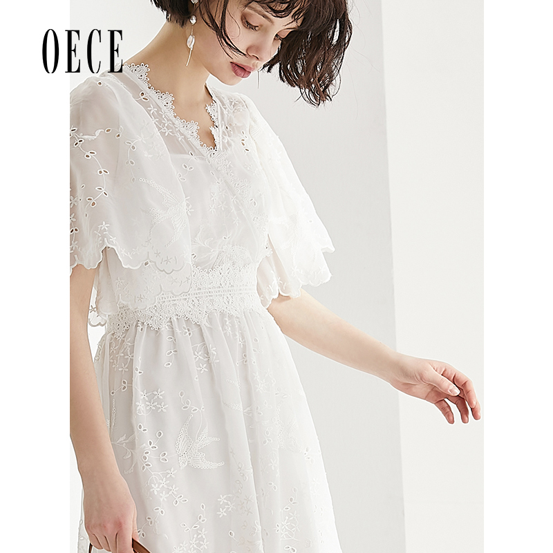 Oece2019夏装新款 很仙的法国小众连衣裙女春夏初恋流行蕾丝裙子