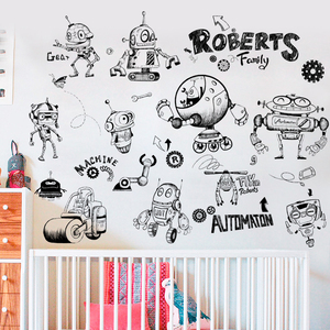 创意卡通动漫儿童手绘墙贴画卧室墙壁涂鸦贴纸机器人男孩房间装饰