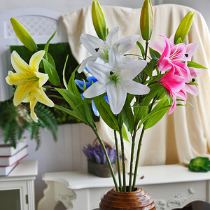 4支 pu白色百合花仿真花假花干花客厅卧室内装饰花艺摆设花束插花