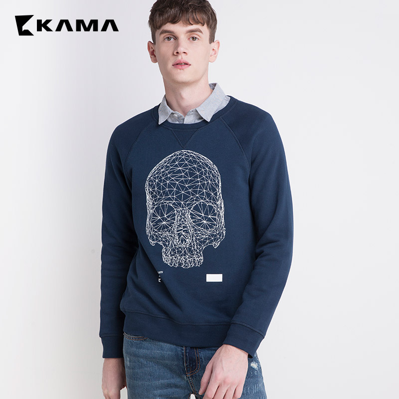 KAMA男士装 卡玛秋季圆领套头卫衣打底衫针织衫上衣服装2117611