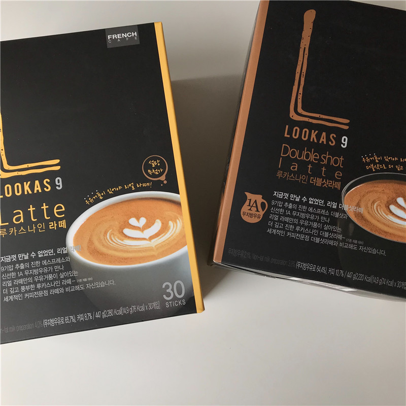 韩国南阳Lookas9原味 双倍无砂糖低卡丝滑速溶拿铁咖啡含脱脂奶粉