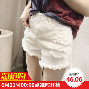 韩版新款夏装个性破洞牛仔裤女宽松显瘦毛边短裤阔腿热裤休闲裤子阔腿裤