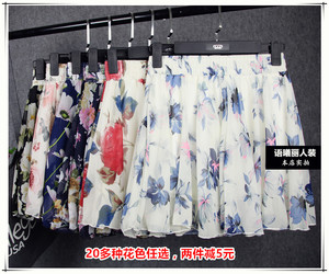 【天天特价】小清新雪纺印花半身裙女夏防走光裤裙高腰碎花短裙子