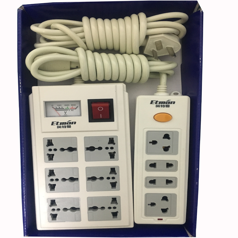 特价英特曼插线板ACJ22013-2/m带电压表插座红色指示灯拖线板六位