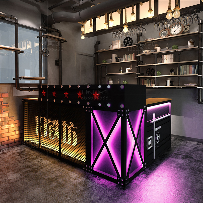 铁艺收银台吧台桌创意转角美容院清吧酒吧吧台复古工业风前台桌