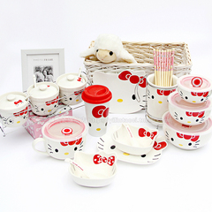 全国包邮kt猫 卡通猫hello kitty陶瓷餐具卡通保鲜骨瓷套装杯碗盘