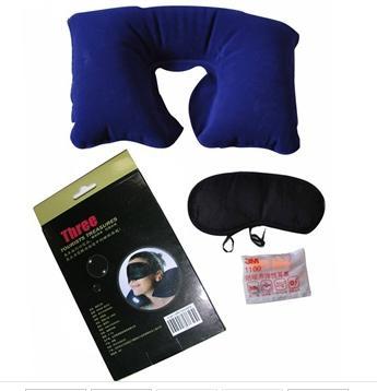 诺可文旅游三宝/遮光眼罩充气旅行枕防噪音耳塞(蓝色)/汽车户外