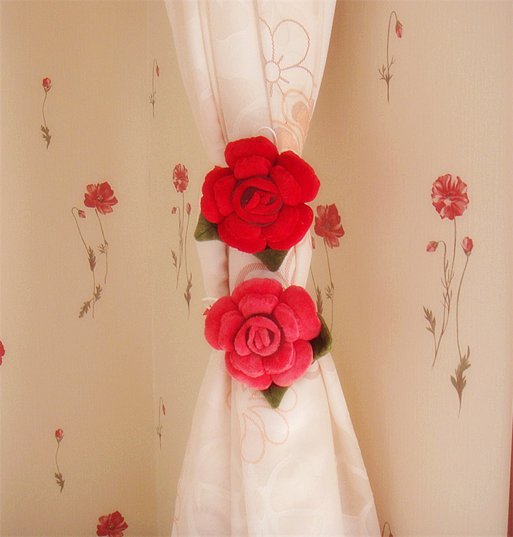 【68包邮】超漂亮立体布艺玫瑰花窗帘扣 （单个价格） 婚