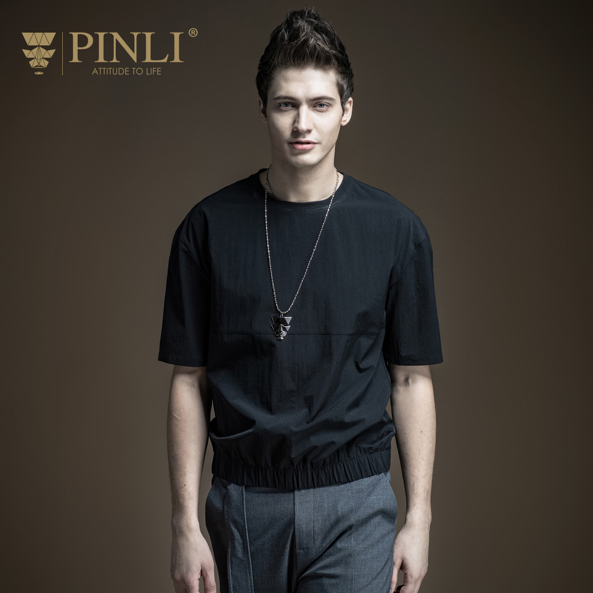 PINLI品立  夏季男装修身纯色圆领短袖T恤打底衫上衣潮B172211165
