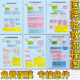 医院科室医疗健康海报抢救室急诊急救抢救流程图救治诊疗医学挂图