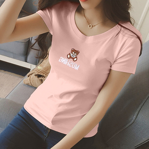 天天特价纯棉短袖T恤女圆领修身半袖上衣百搭打底衫纯白色体恤T恤