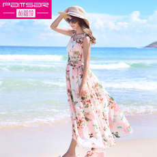 帕缇莎夏波西米亚沙滩裙长裙收腰显瘦雪纺连衣裙海边度假海滩裙女