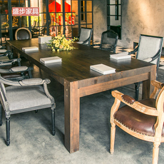简约大实木餐桌长方形饭桌复古木桌子餐厅咖啡桌洽谈桌休闲桌长桌