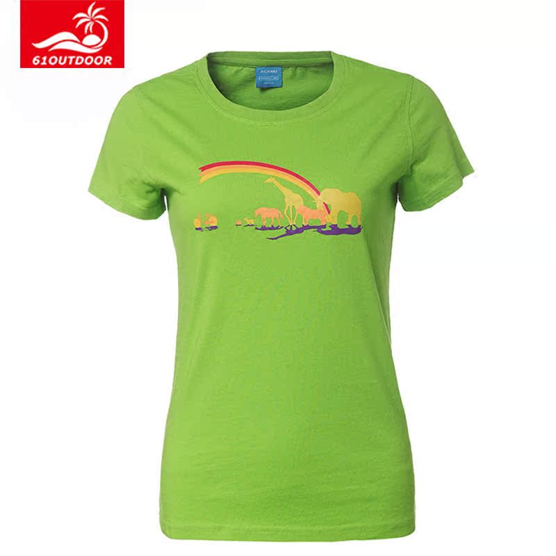 【清仓】阿肯诺女士圆领棉质短袖户外跑步运动旅行动物印花T恤