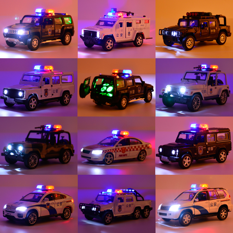 警车儿童玩具回力合金车模仿真救护车男孩警察车玩具车小汽车模型