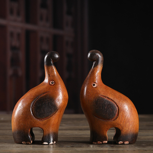 泰国进口木制手工雕刻小象摆件东南亚创意复古可爱萌大象桌面木雕