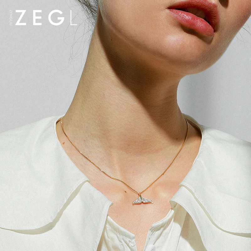ZENGLIU鱼尾海豚项链女简约小众品牌锁骨链森系镀18K玫瑰金色饰品