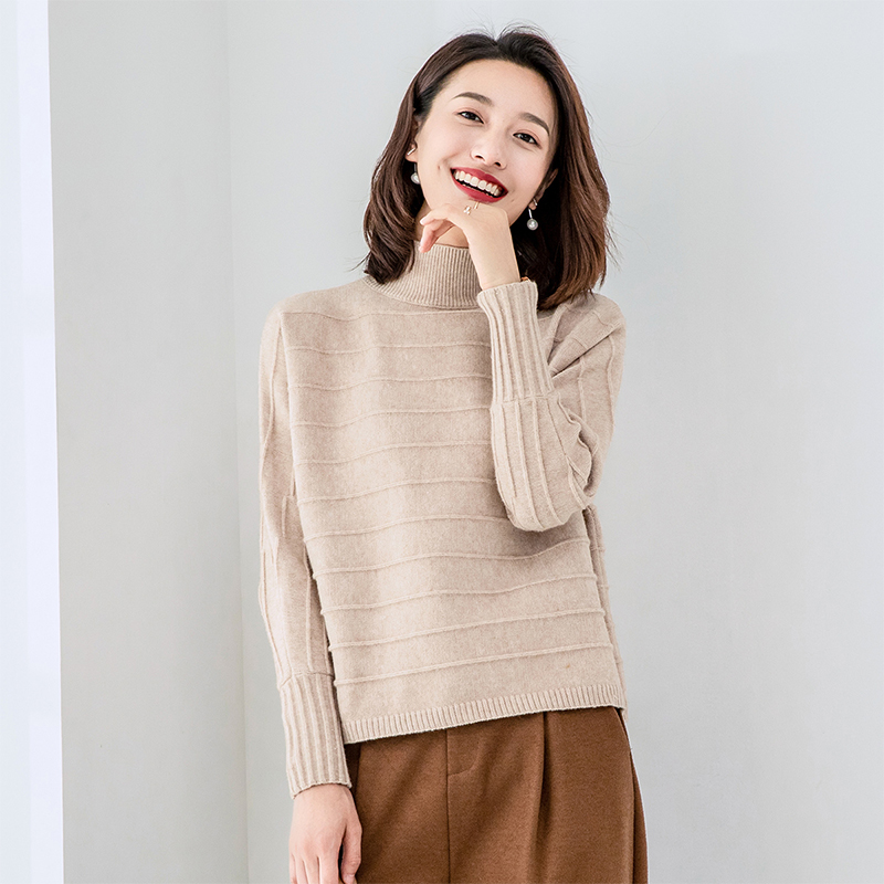 艾夫斯2019春季新款针织衫女宽松高领套头韩版长袖chic打底衫