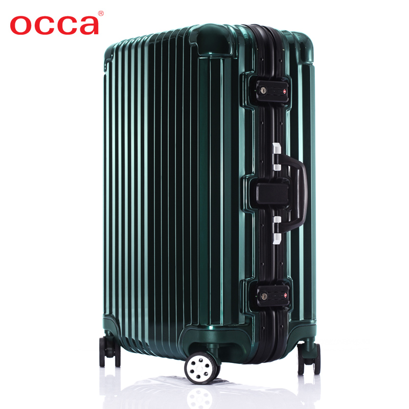 occa正品纯PC绿色复古高端欧美拉杆箱万向轮亮面时尚密码锁旅行箱