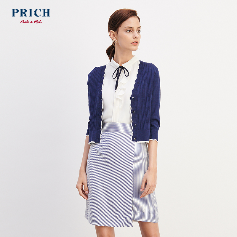 PRICH女装 时尚韩版单排扣短款针织开衫夏 PRKC82451C