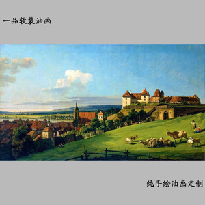 纯手绘高档欧式别墅客厅古典乡村城堡庄园风景 span class=h>油画 