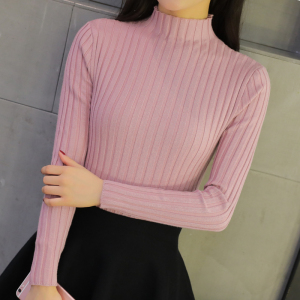 秋冬新款韩版短款半高领毛衣打底衫女长袖套头加厚修身显瘦针织衫毛衣