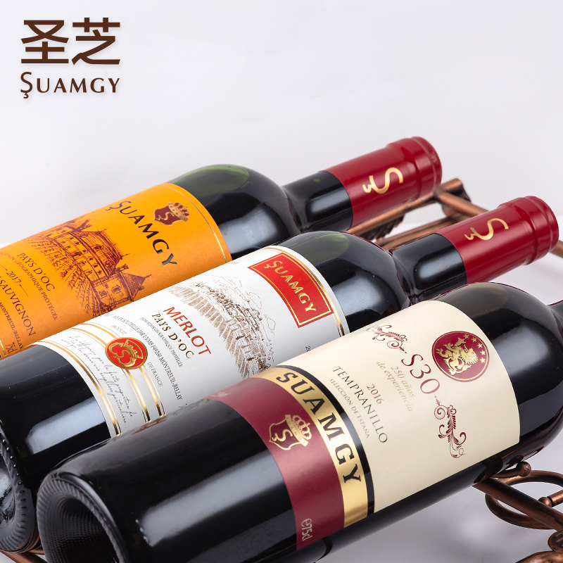 圣芝红酒 法国原瓶进口梅洛纯酿干红西班牙DOP级葡萄酒组合3支装