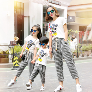 亲子装春装2018新款潮全家装母女母子一家三口套装夏装四口家庭装亲子装