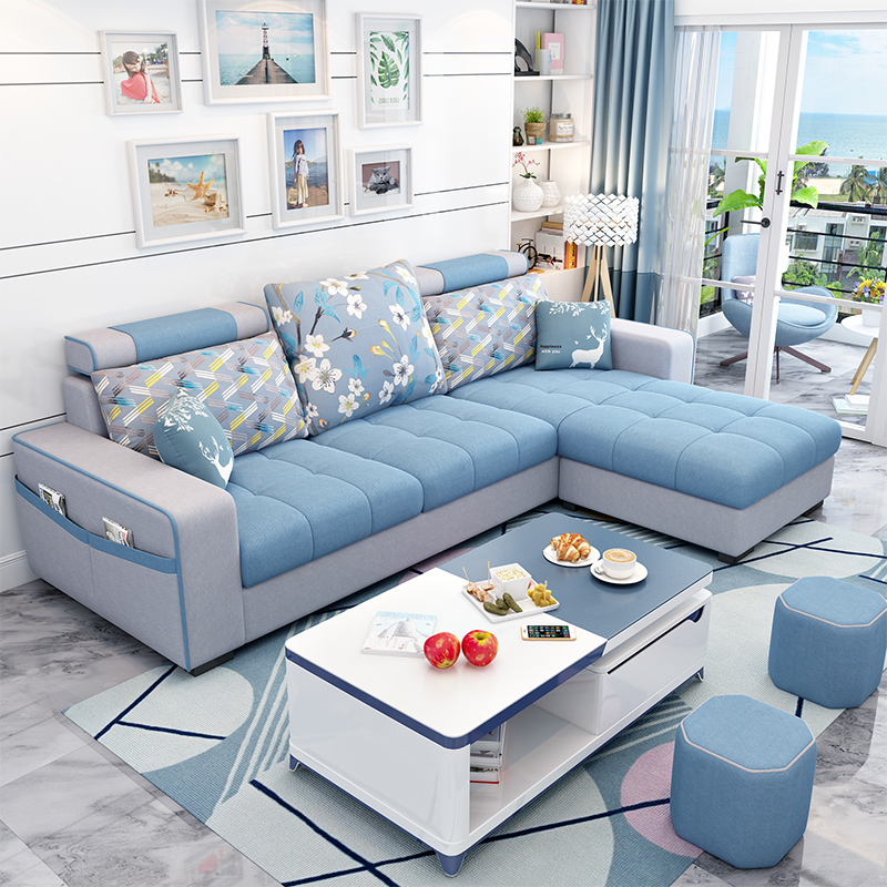 简约现代布艺沙发小户型客厅家具整装转角组合可拆洗三人位布沙发