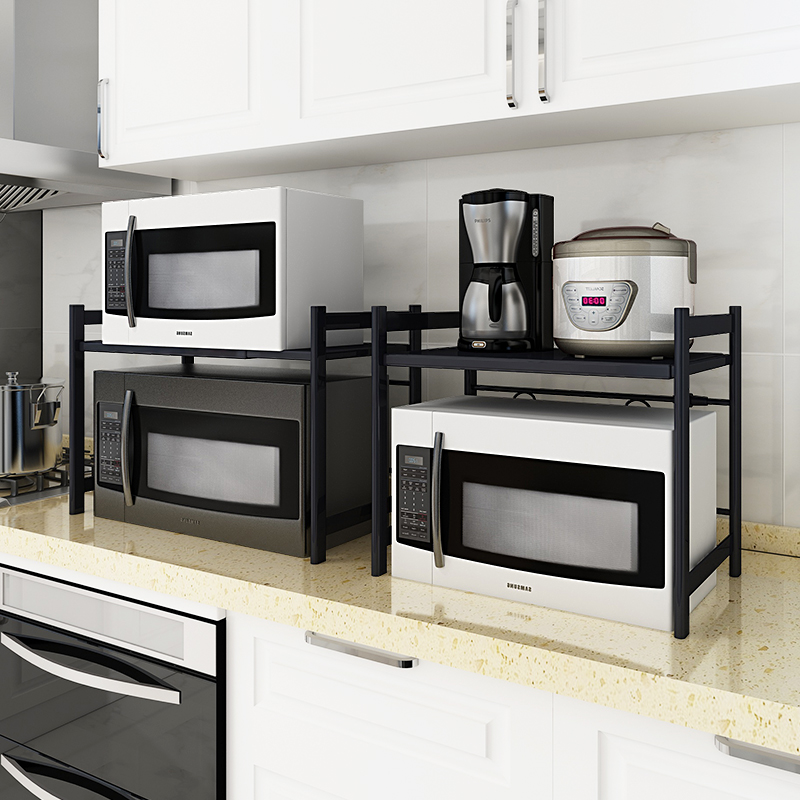 伸缩厨房置物架微波炉架烤箱架子落地家用2层电饭煲储物收纳双层