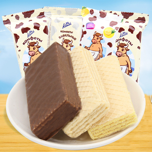 konti俄罗斯进口康吉罗尼大牛奶巧克力威化饼干500g零食散装批发