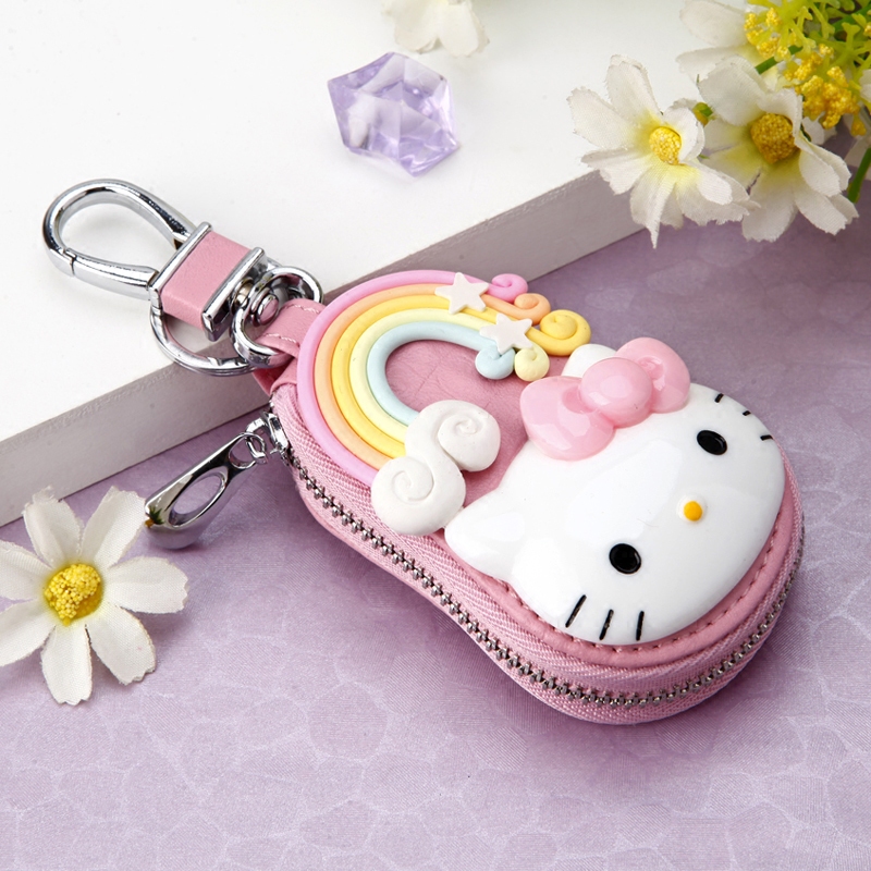 高档牛皮可爱kitty钥匙包女韩国创意真皮汽车钥匙扣女卡通锁匙包