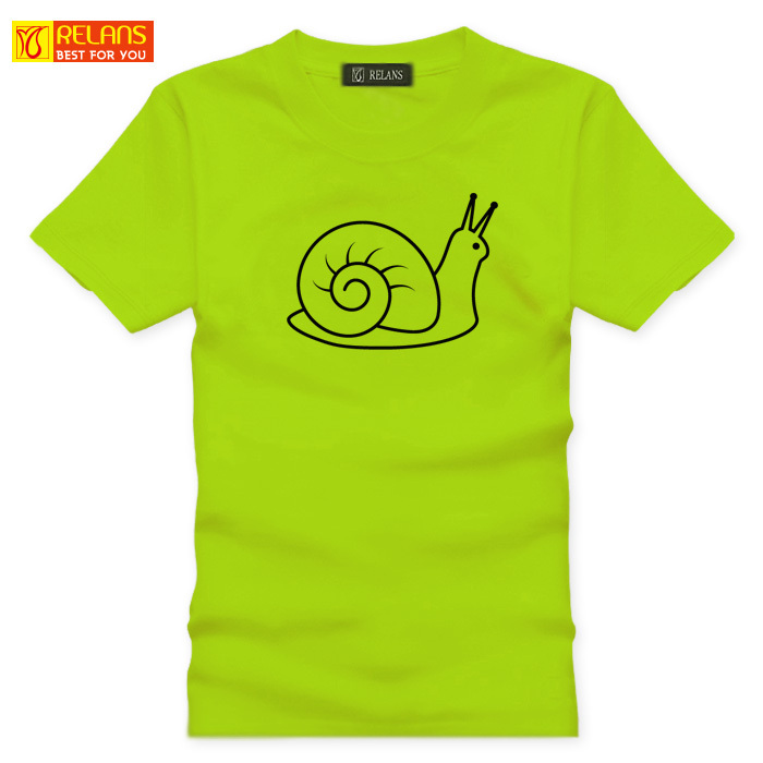 J1827 RELANS 个性卡通动物蜗牛印花 男女装纯棉短袖T恤绿色