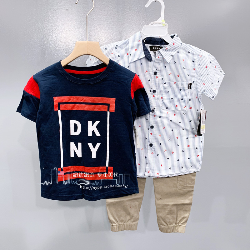 【纽约跑跑】美国DKNY/唐可娜儿 夏季男童品牌LOGO潮流套装 3件套