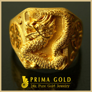 日本直邮prima gold24k足金男纯金手饰黄金生肖盘龙戒指指环包邮