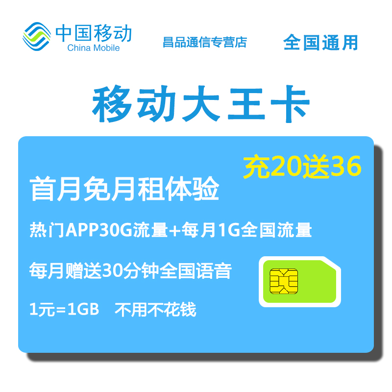 四川中国移动手机流量大王卡4g日租卡全国通用无限流量上网新卡HK