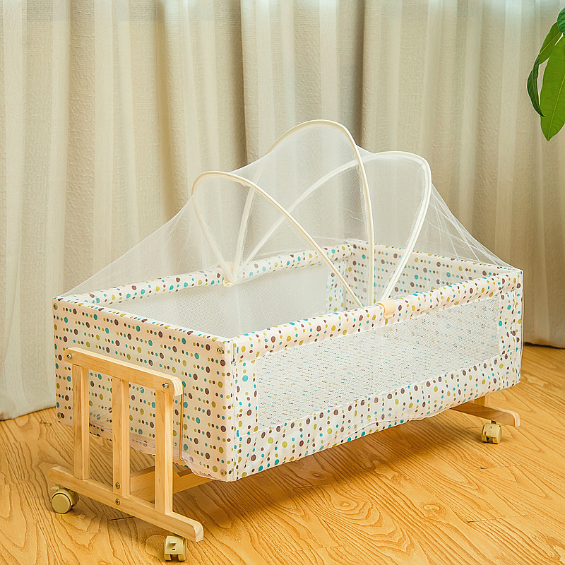 送凉席蚊帐实木婴儿床小摇床便携式宝宝摇篮床童床可摇摆0-2岁宝