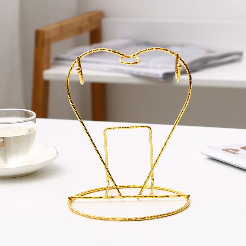 花茶杯杯碟架 玫瑰金铁艺不锈钢咖啡杯碟挂架 沥水架2杯架 心形架