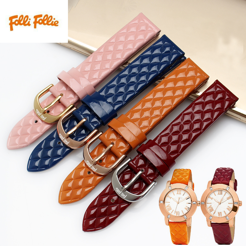 芙丽芙丽folli follie真皮手表带代用亮光菱格表带彩色女表带16mm