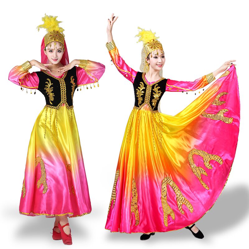 2018新款新疆舞蹈演出服装女少数民族表演服饰成人维吾尔族大摆裙