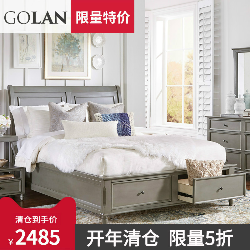 广兰进口美式实木单人床成人女孩简约现代家具收纳储物床GW6632清