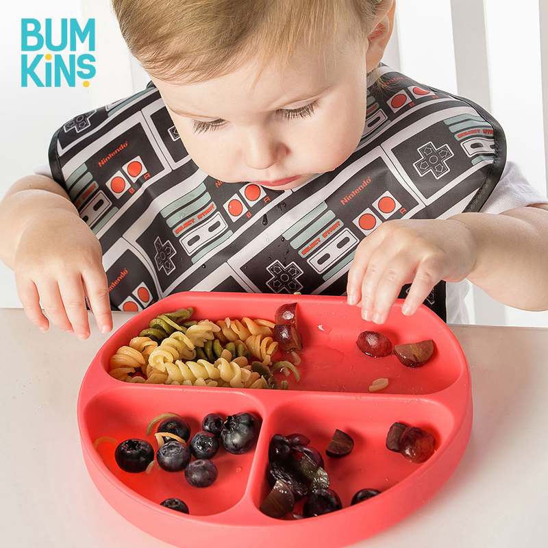 Bumkins儿童餐盘分格吸盘碗宝宝餐具卡通可爱婴儿硅胶防摔辅食碗