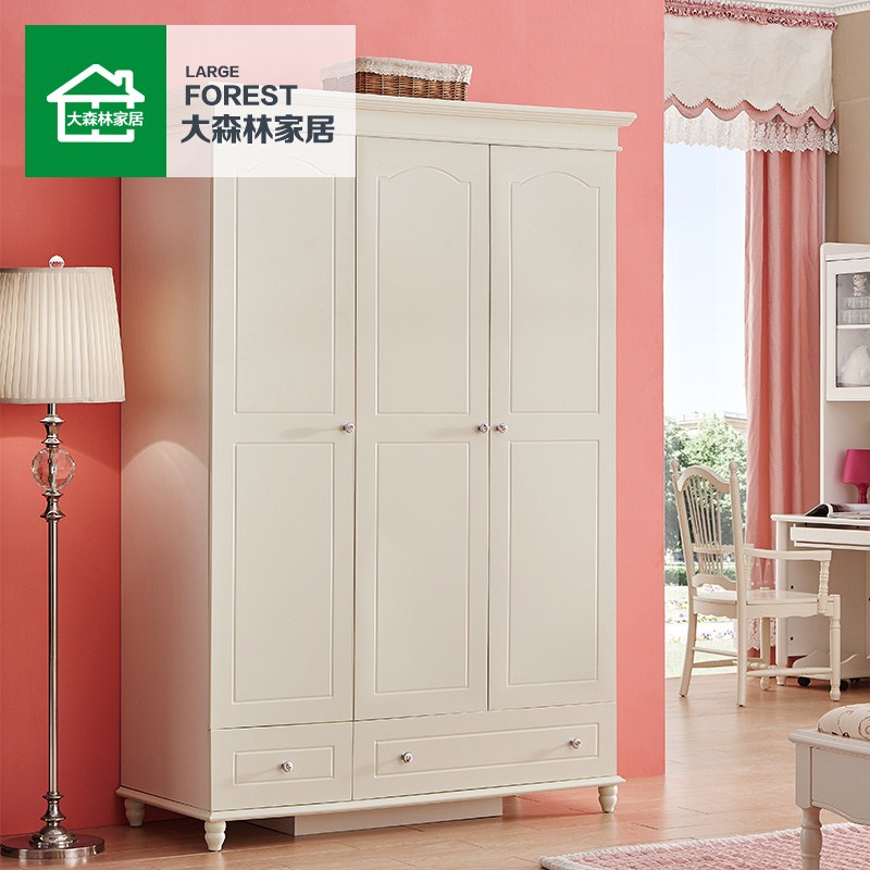 大森林家具韩式田园欧式衣柜木质板式整体三门组装烤漆组合衣柜